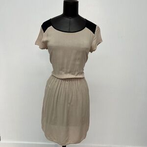 Beige & Black Contrast Casual Dress | Elastic Waist | Minimalist Chic